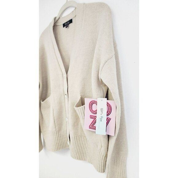 Witty Fox Sweater Tan Rhinestone Button Oversized Cardigan XS - Picture 3 of 7